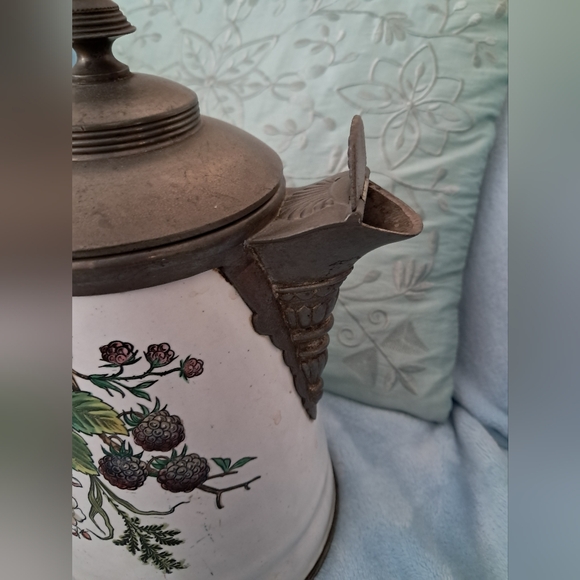 Antique Graniteware Enamel Pewter Coffee Pot Manning Bowman 9 3/4" - Picture 2 of 10